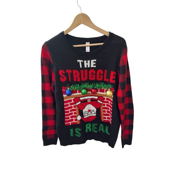 No Boundaries Sweaters - No Boundaries Ugly Christmas Sweater Size 2XL The Struggle is Real Sequined